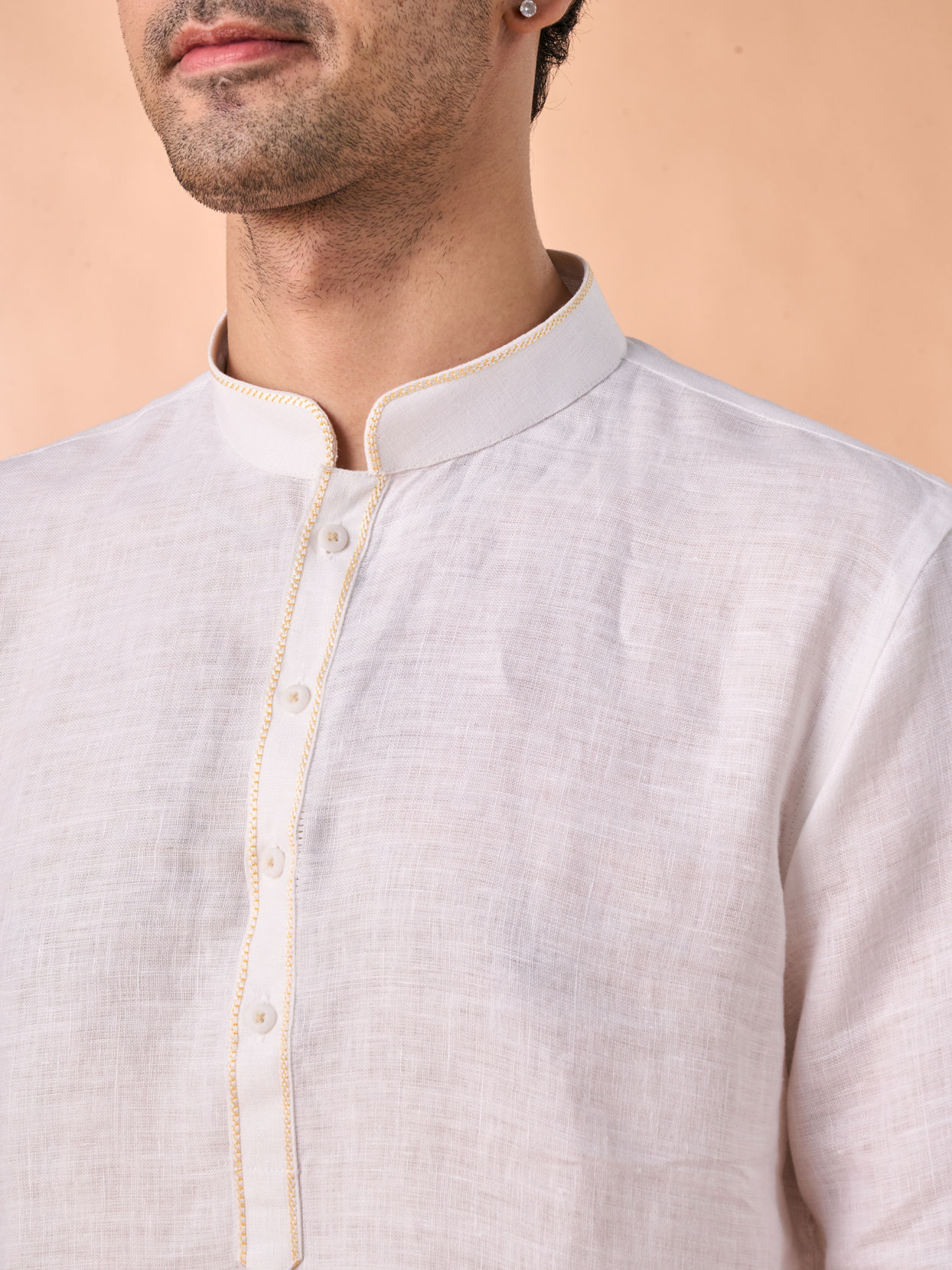 Manyavar Men Warm White Elegance Short Kurta