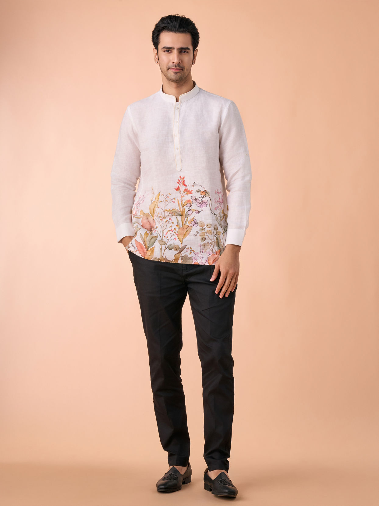 Manyavar Men Warm White Elegance Short Kurta