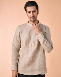Manyavar Men Elegant Beige Linen Short Kurta