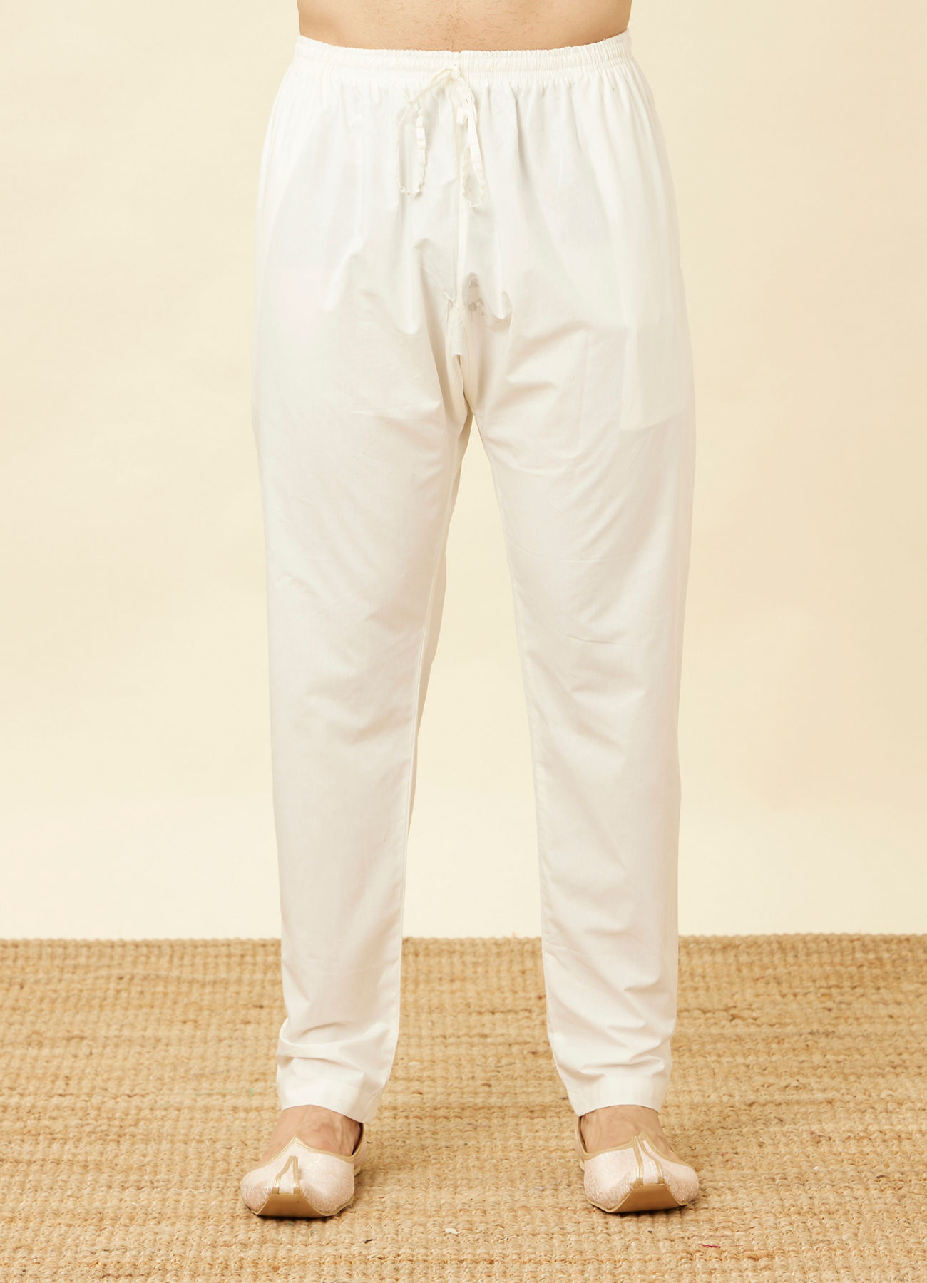 Manyavar Men Off White Pencil Cut Pajama