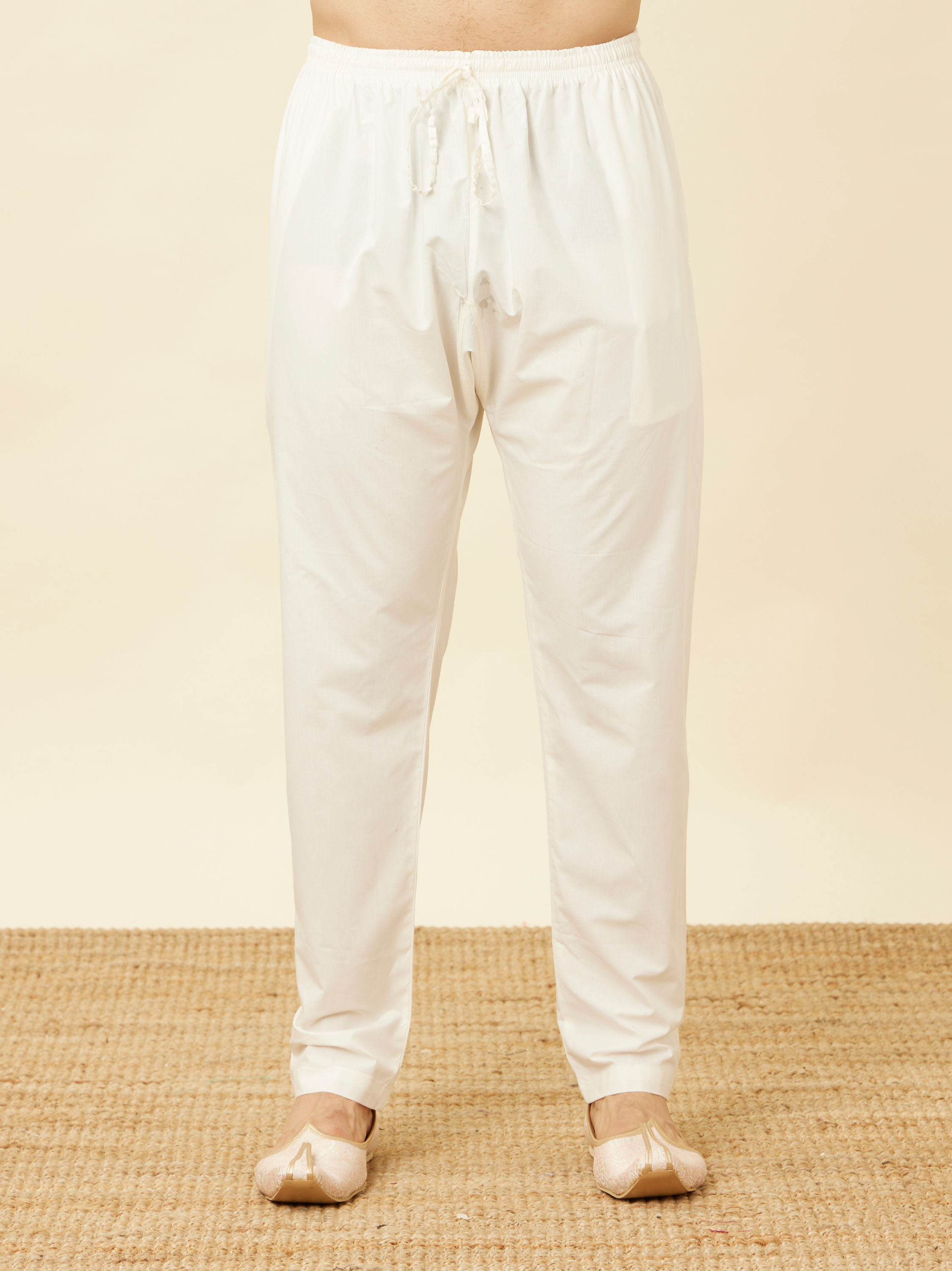 Manyavar Men Off White Pencil Cut Pajama