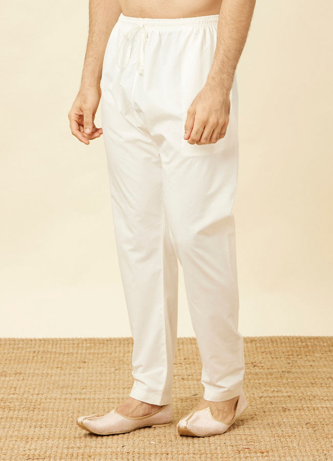 Manyavar Men Off White Pencil Cut Pajama