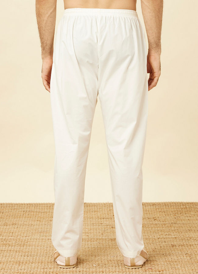 Manyavar Men Off White Pencil Cut Pajama