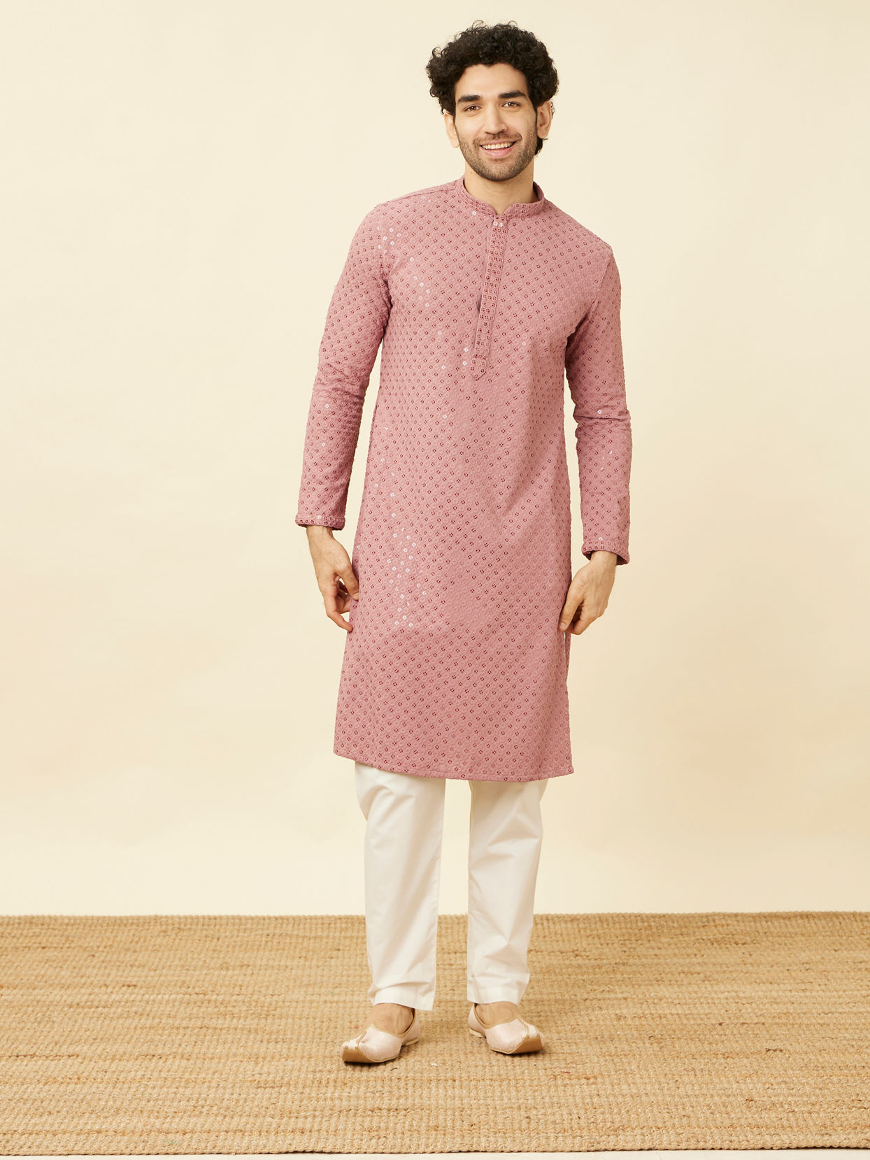 Manyavar Men Off White Pencil Cut Pajama