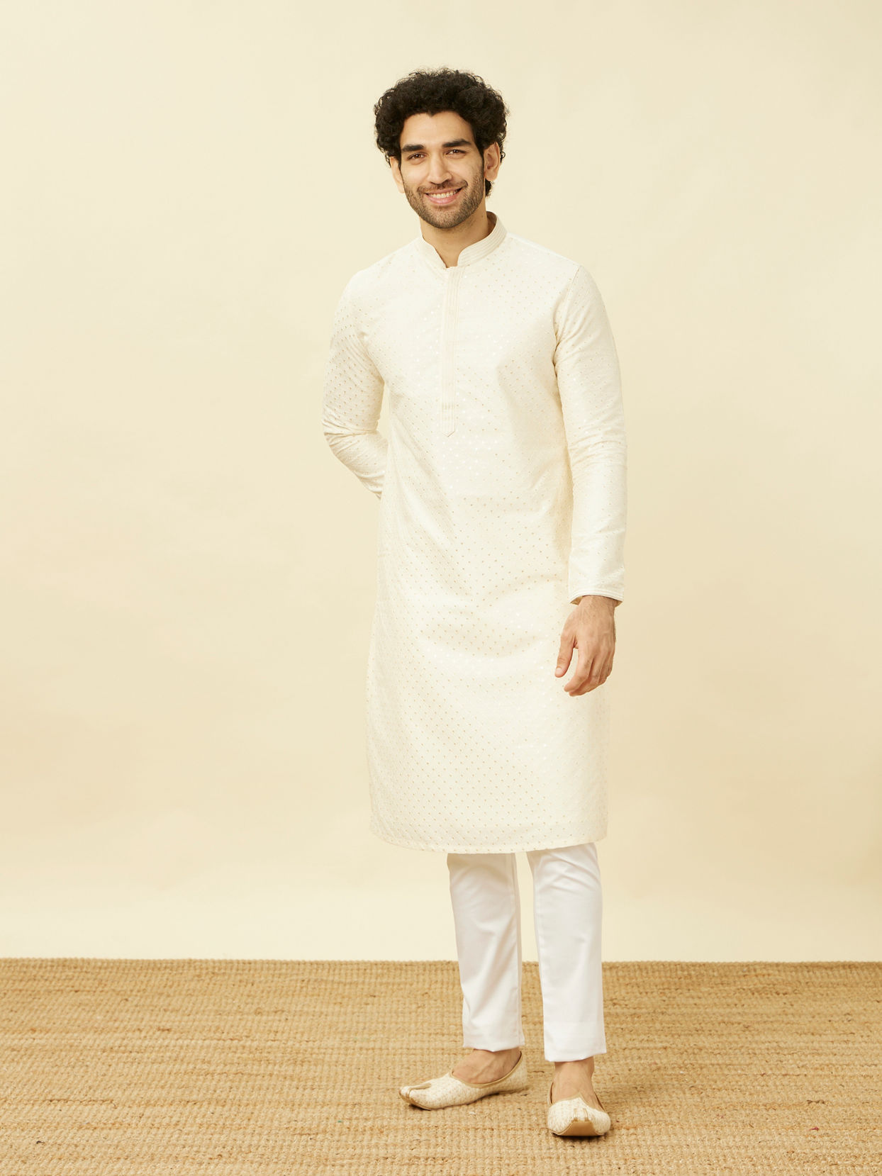 alt message - Manyavar Men Light Cream Pants image number 4