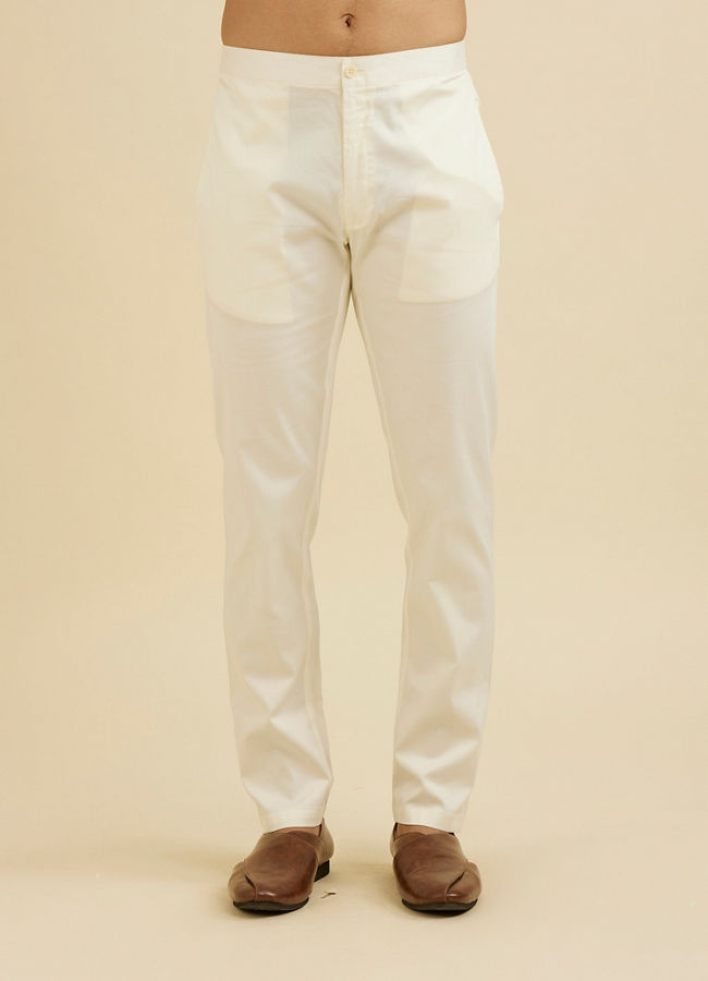 Manyavar Men Warm White Pencil Cut Trousers