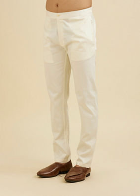 Manyavar Men Warm White Pencil Cut Trousers