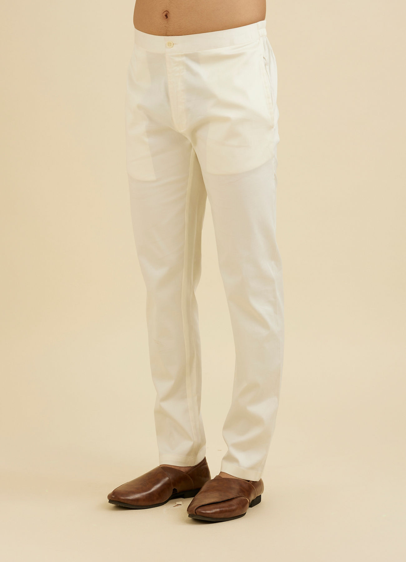 Manyavar Men Warm White Pencil Cut Trouser