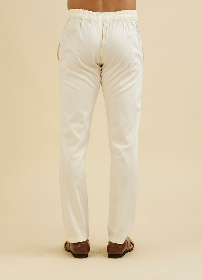 Manyavar Men Warm White Pencil Cut Trousers