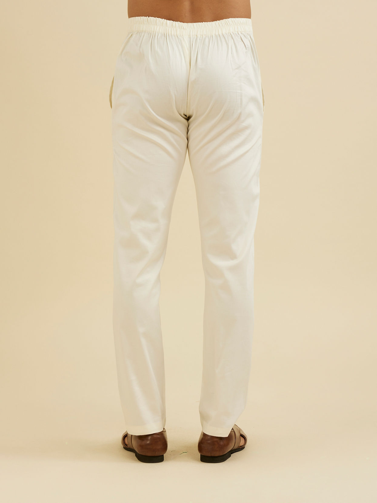 Manyavar Men Warm White Pencil Cut Trousers