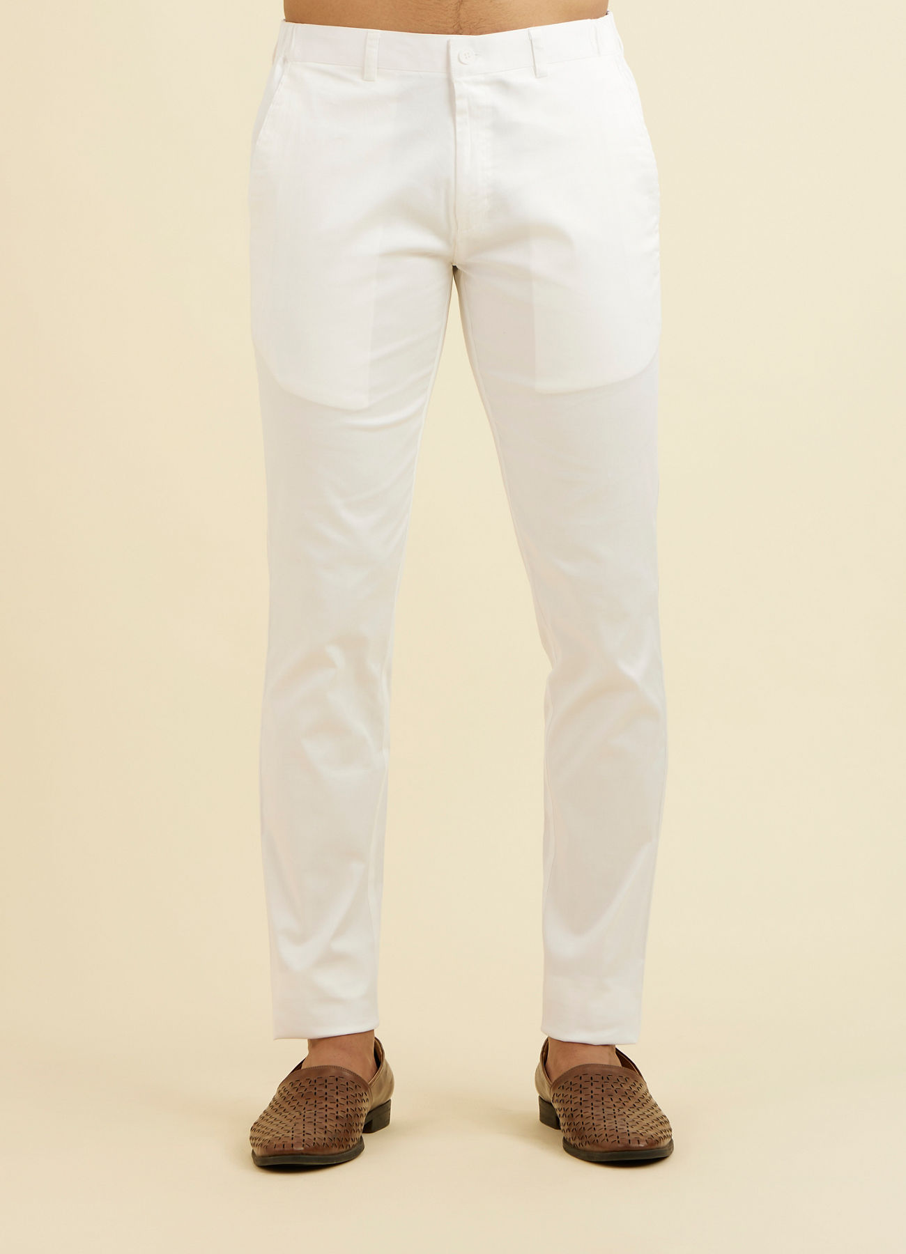 Manyavar Men Snow White Pencil Cut Trousers