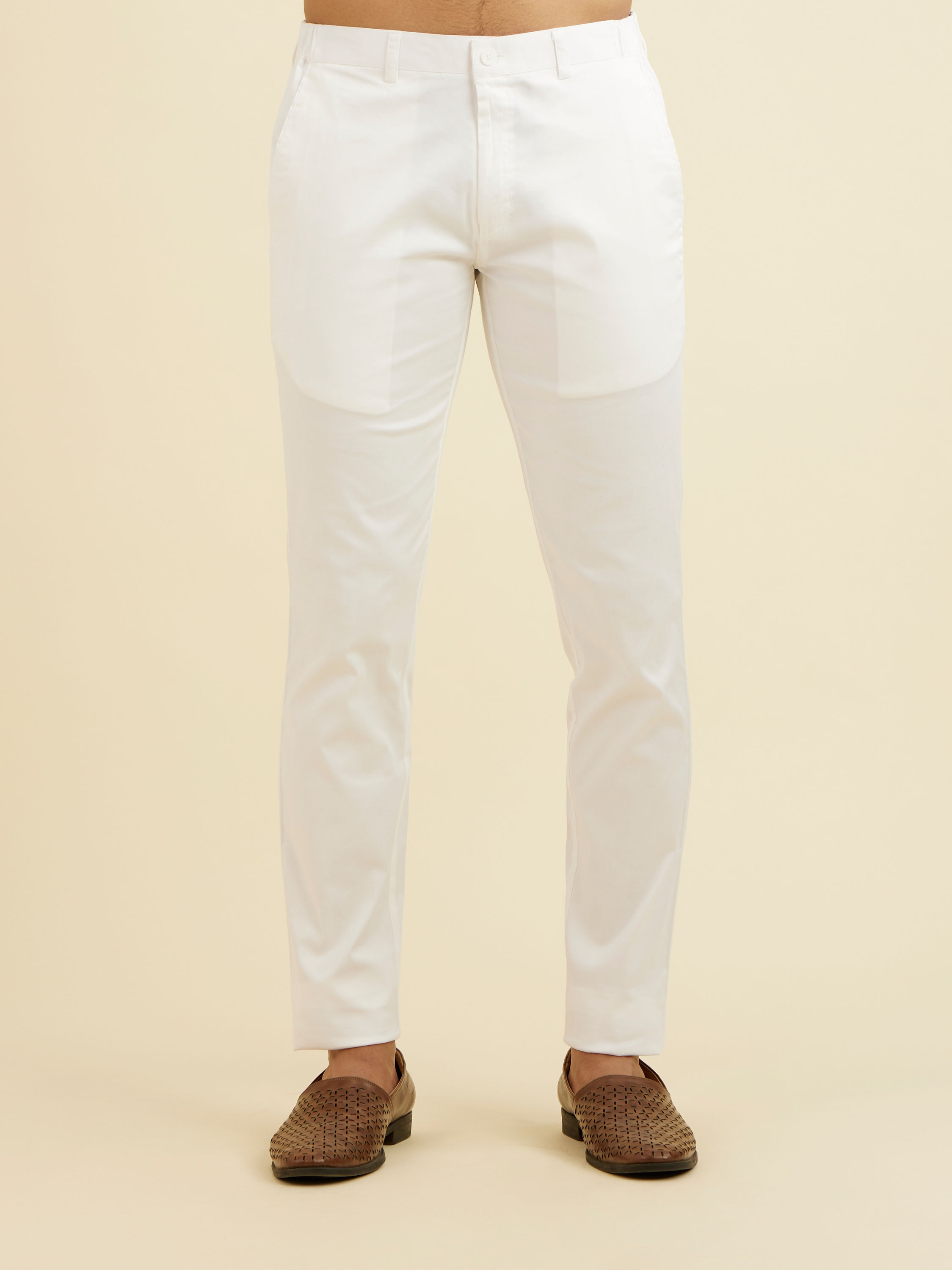 Manyavar Men Snow White Pencil Cut Trousers