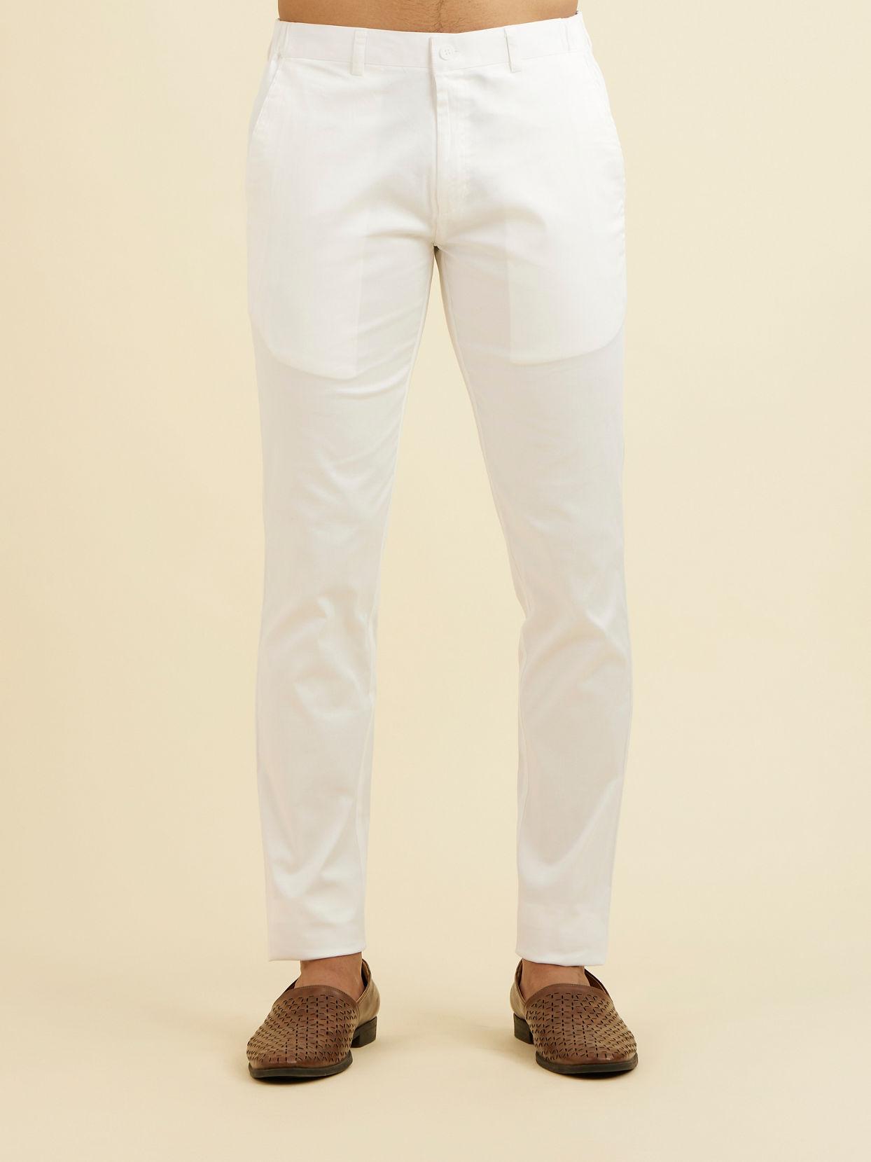 Manyavar Men Snow White Pencil Cut Trousers