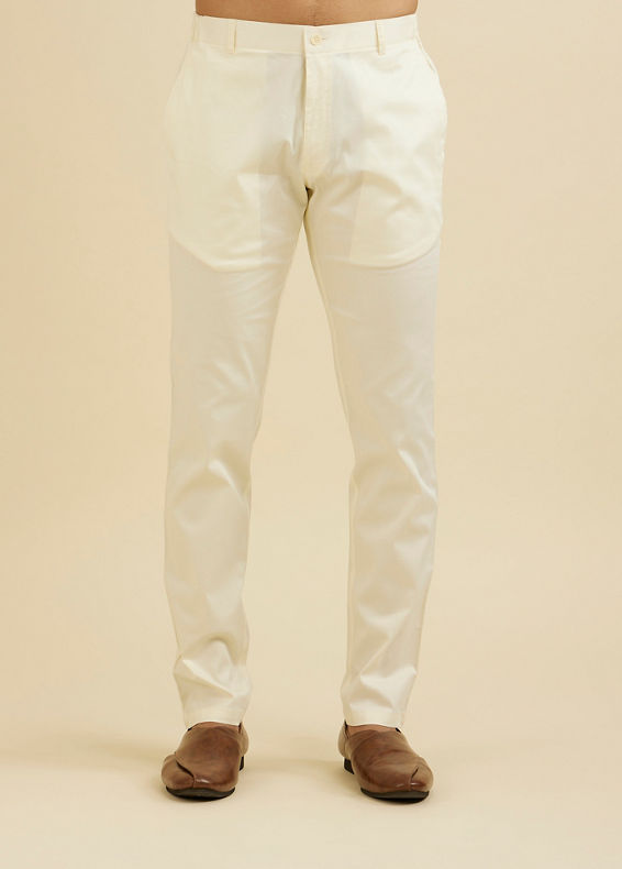 Manyavar Men Warm White Pencil Cut Pant