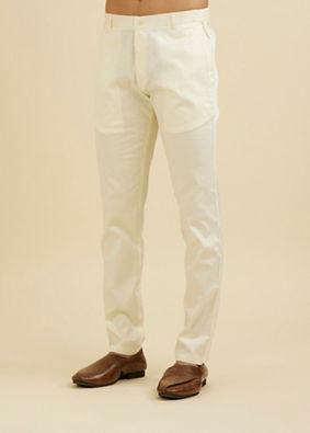 Manyavar Men Warm White Pencil Cut Pant image number 2