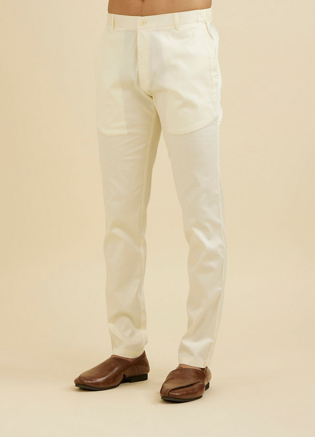 Manyavar Men Warm White Pencil Cut Trousers