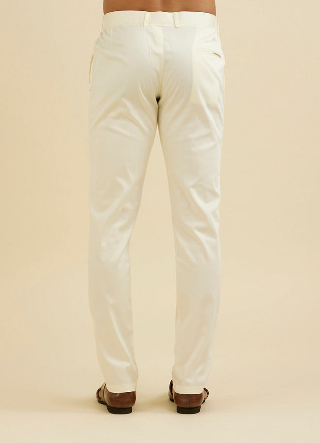 Manyavar Men Warm White Pencil Cut Trousers
