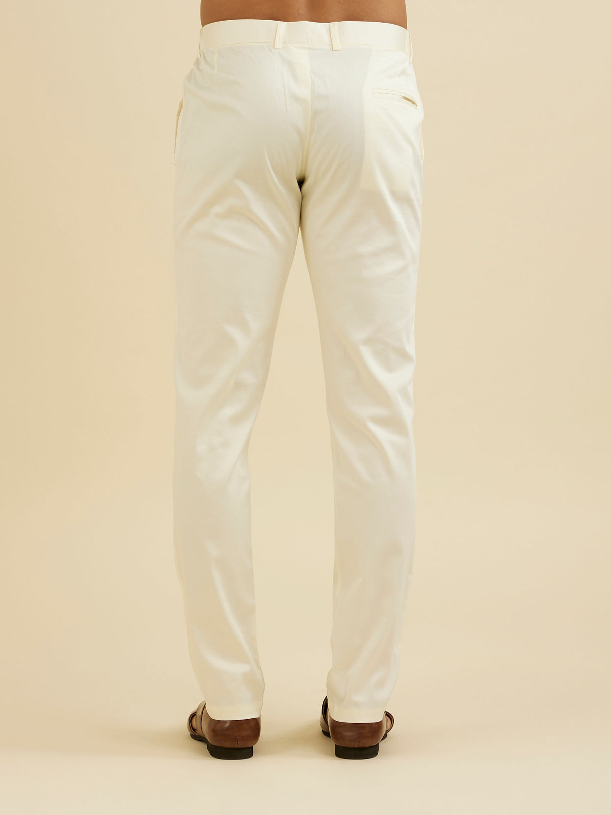 Manyavar Men Warm White Pencil Cut Trousers