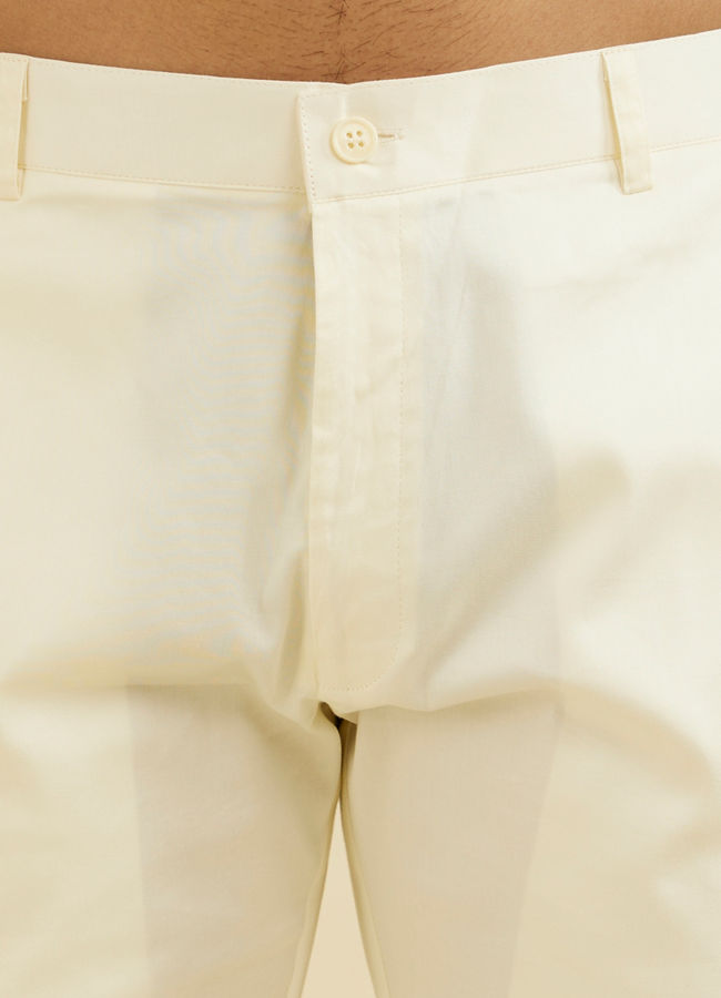 Manyavar Men Warm White Pencil Cut Trousers