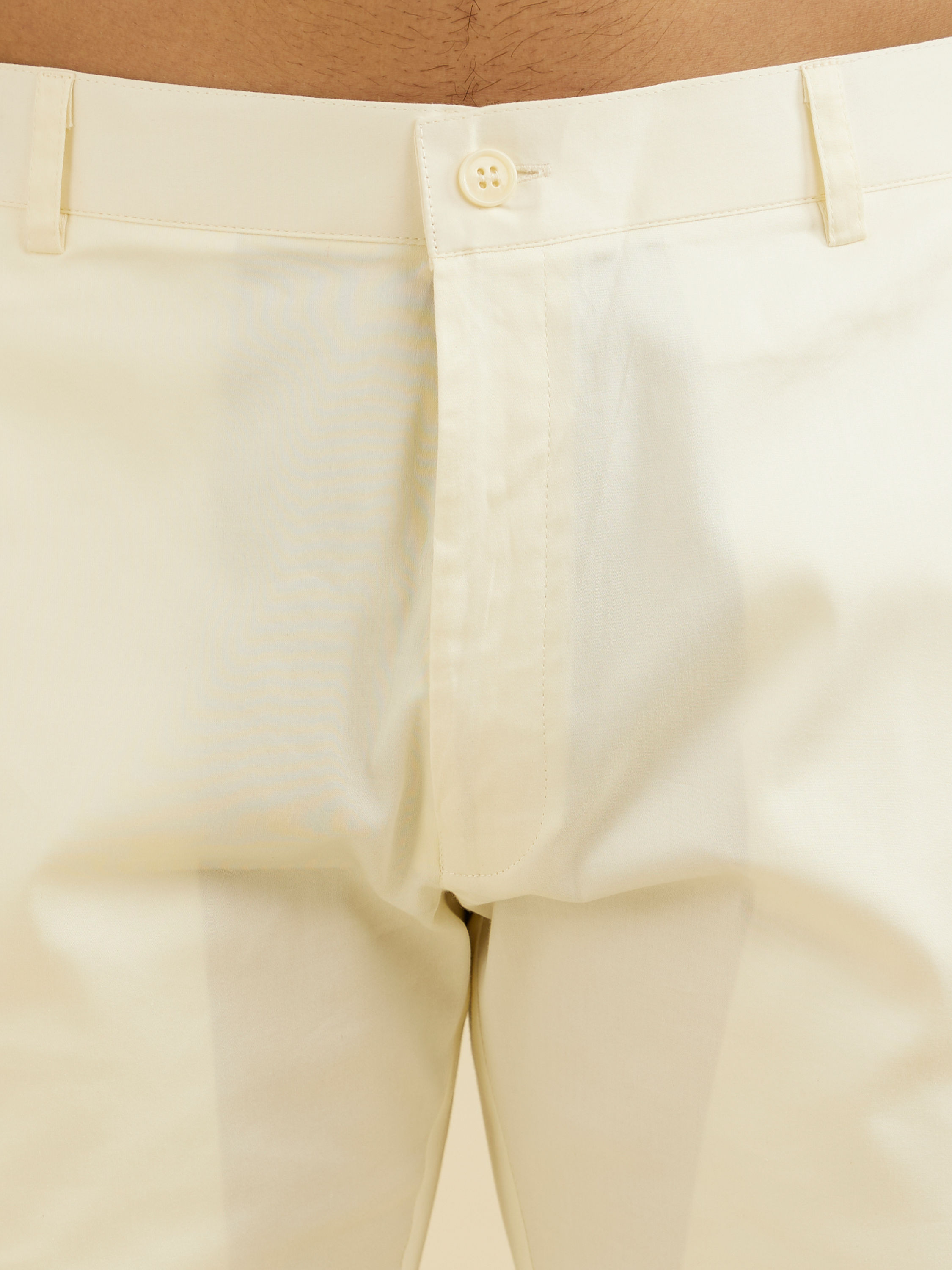 Manyavar Men Warm White Pencil Cut Trousers