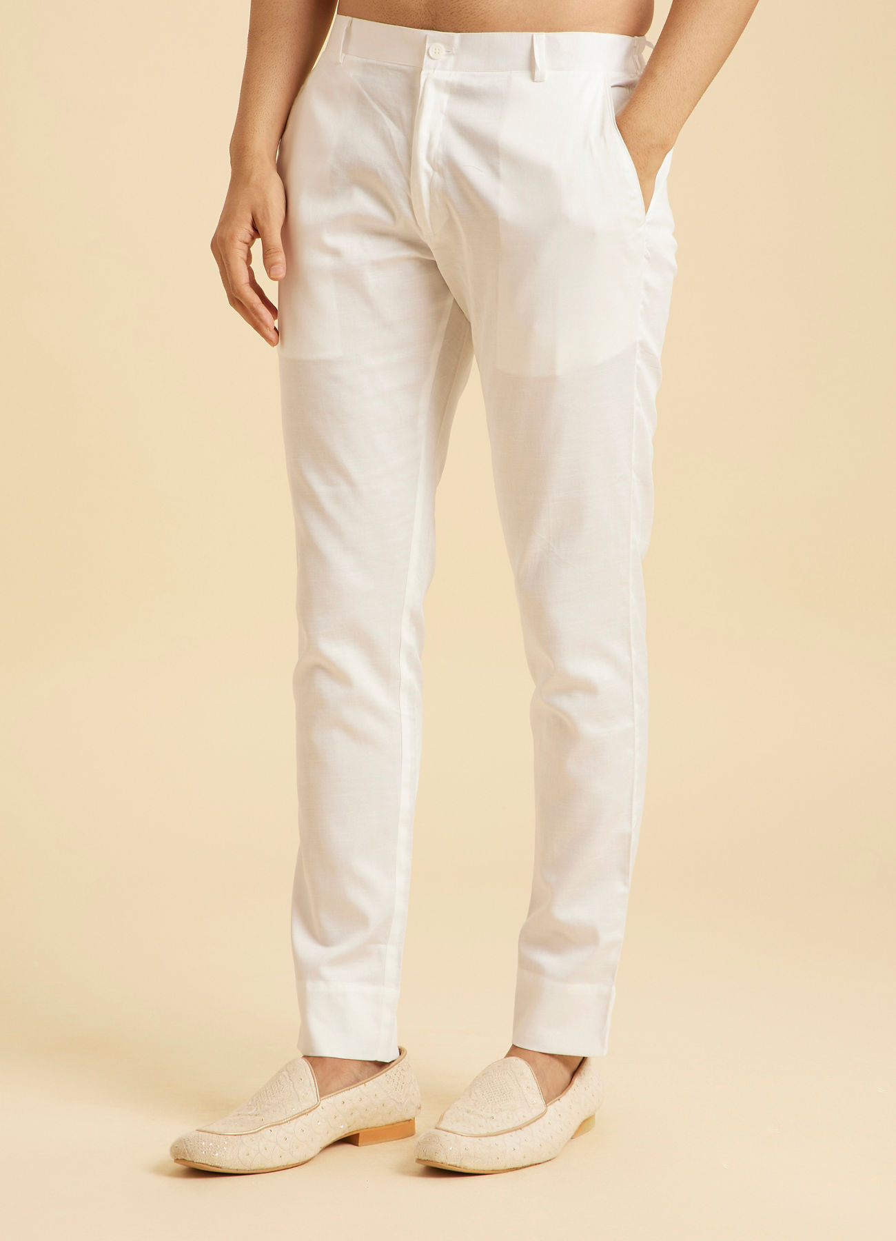 Manyavar Men White Cotton Pant
