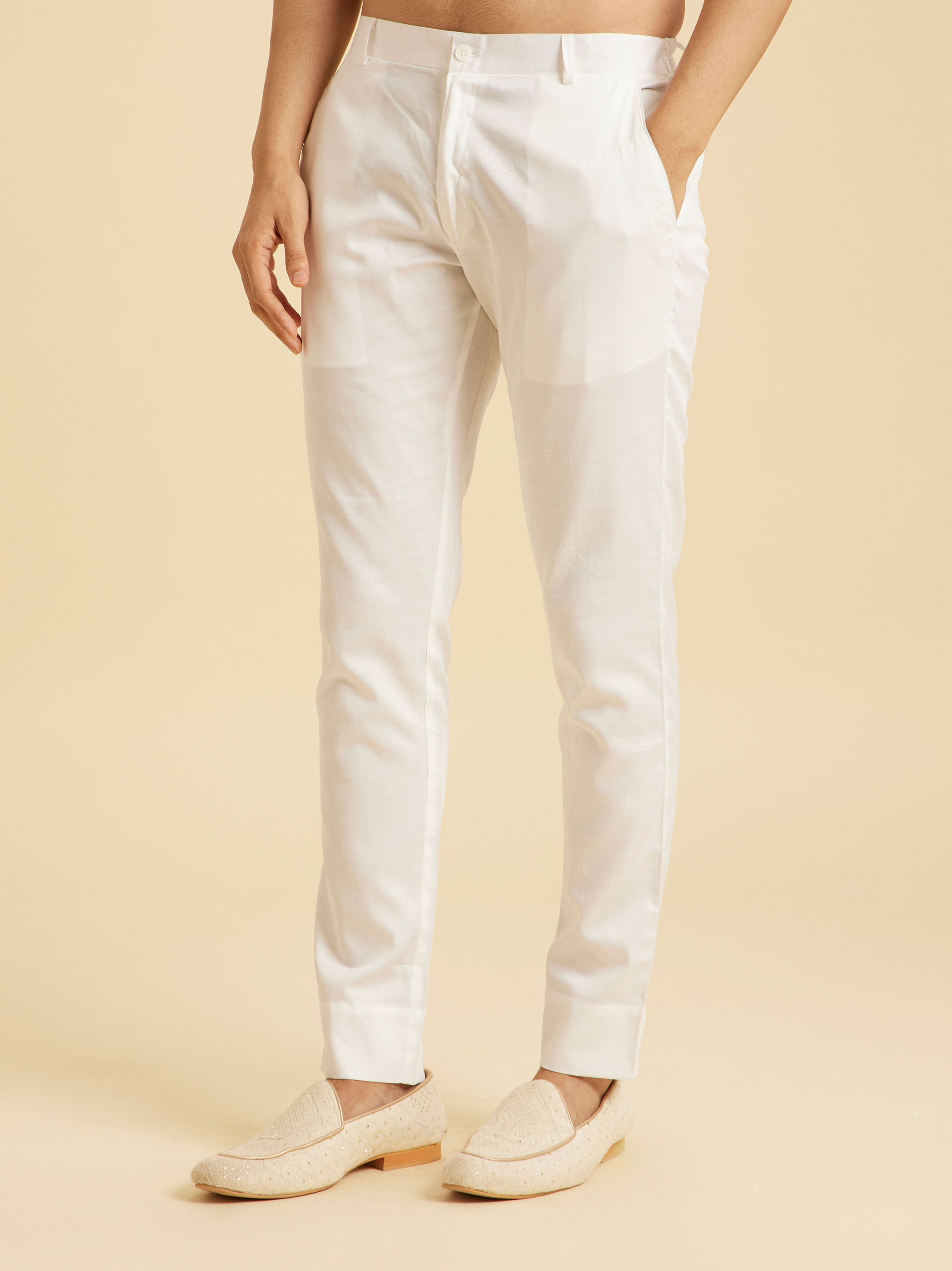 Manyavar Men White Cotton Pant