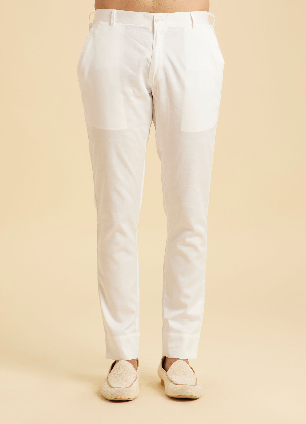 Manyavar Men White Cotton Pant