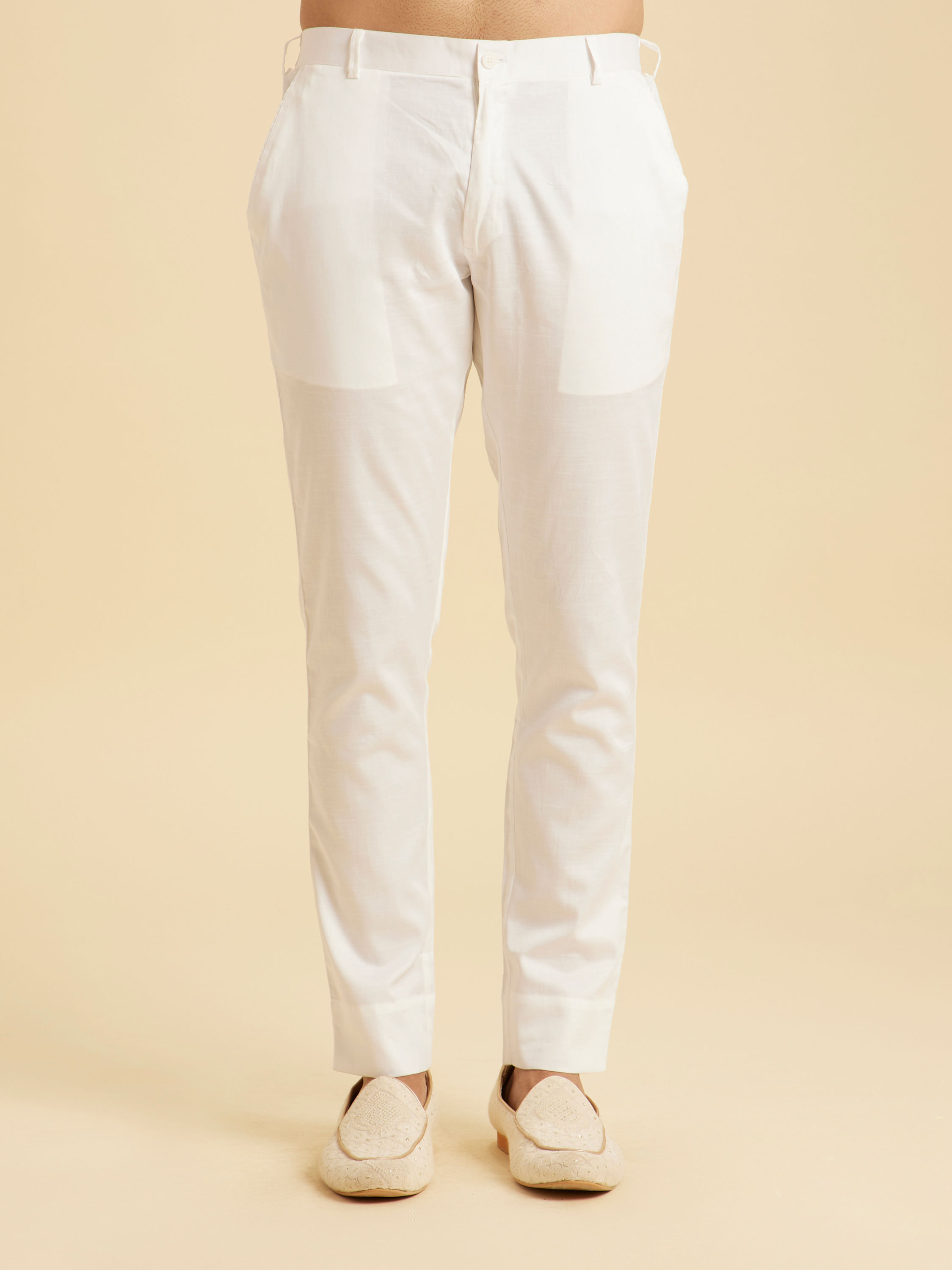 Manyavar Men White Cotton Pant