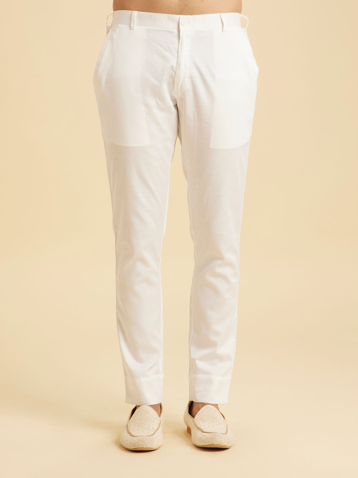 Manyavar Men White Cotton Pant