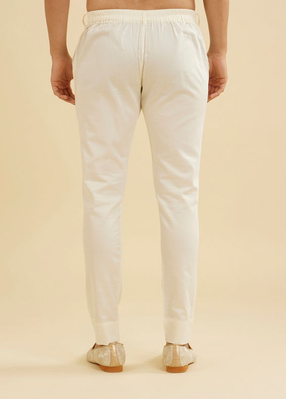 Manyavar Men Soft Cream Pencil Cut Trousers