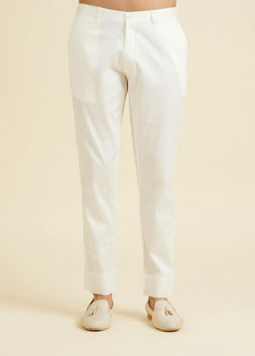 Manyavar Men Cream Cotton Plain Pant