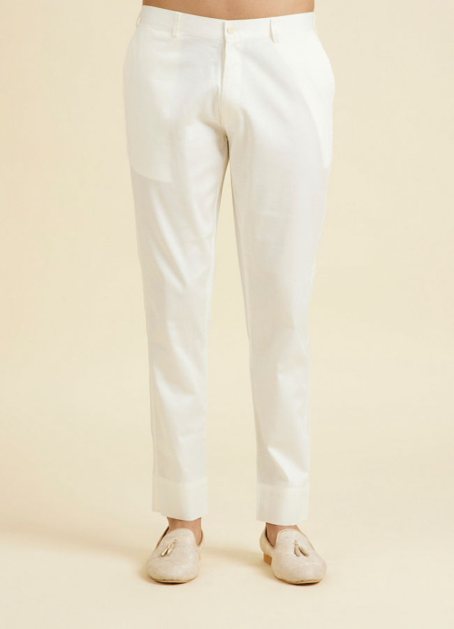 Manyavar Men Cream Cotton Plain Pant