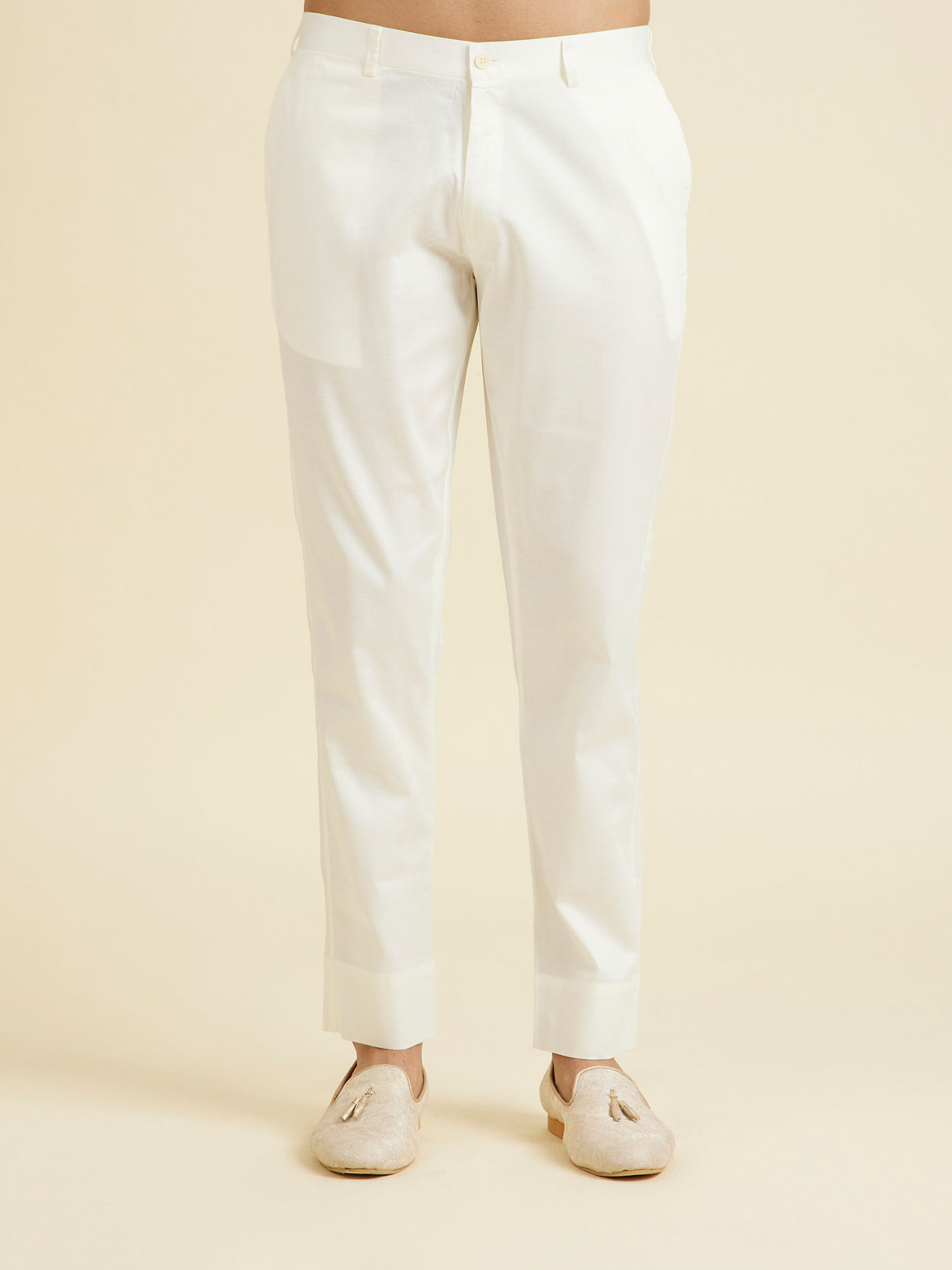 Manyavar Men Cream Cotton Plain Pant