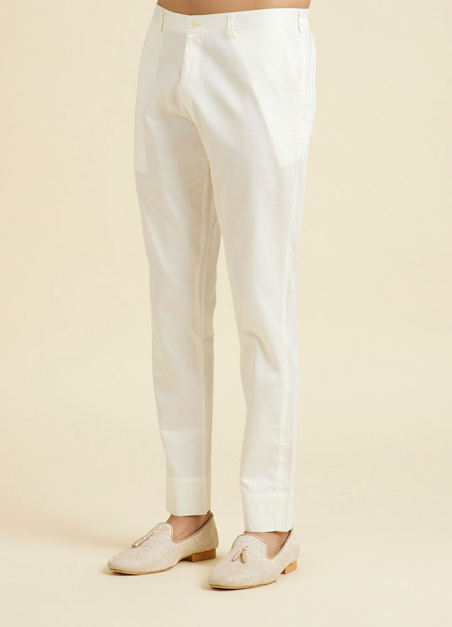 Manyavar Men Cream Cotton Plain Pant