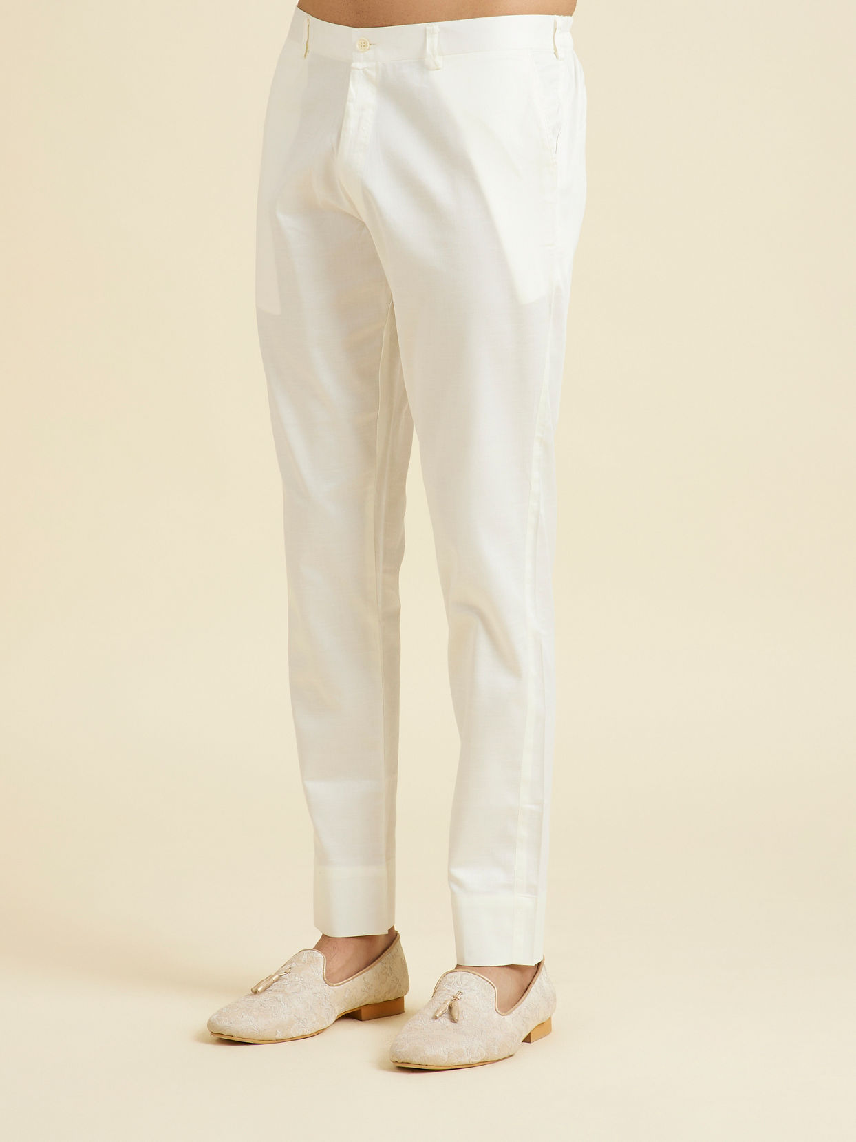 Manyavar Men Cream Cotton Plain Pant