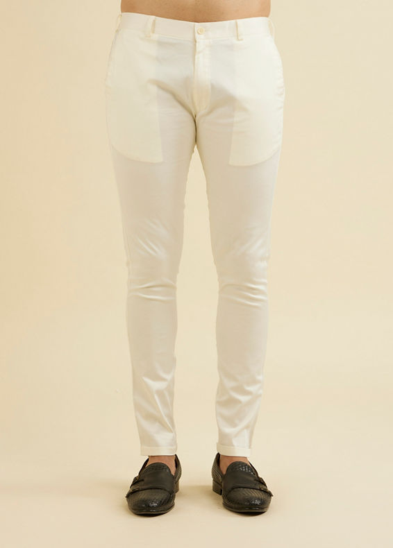 Manyavar Men Snow White Pencil Cut Trousers