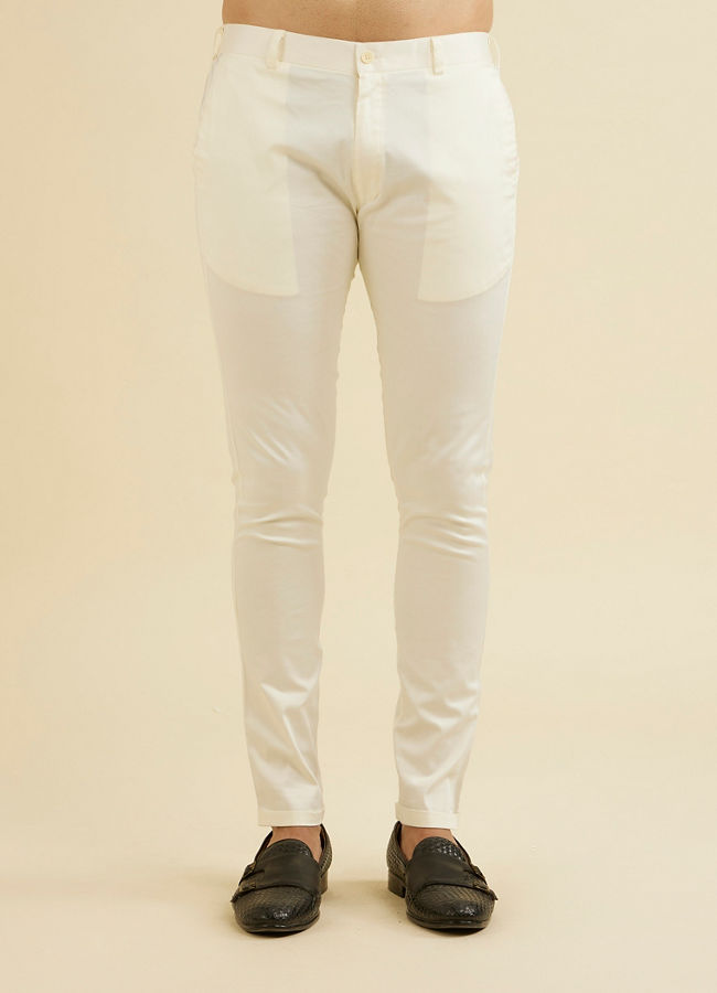 Manyavar Men Snow White Pencil Cut Trousers