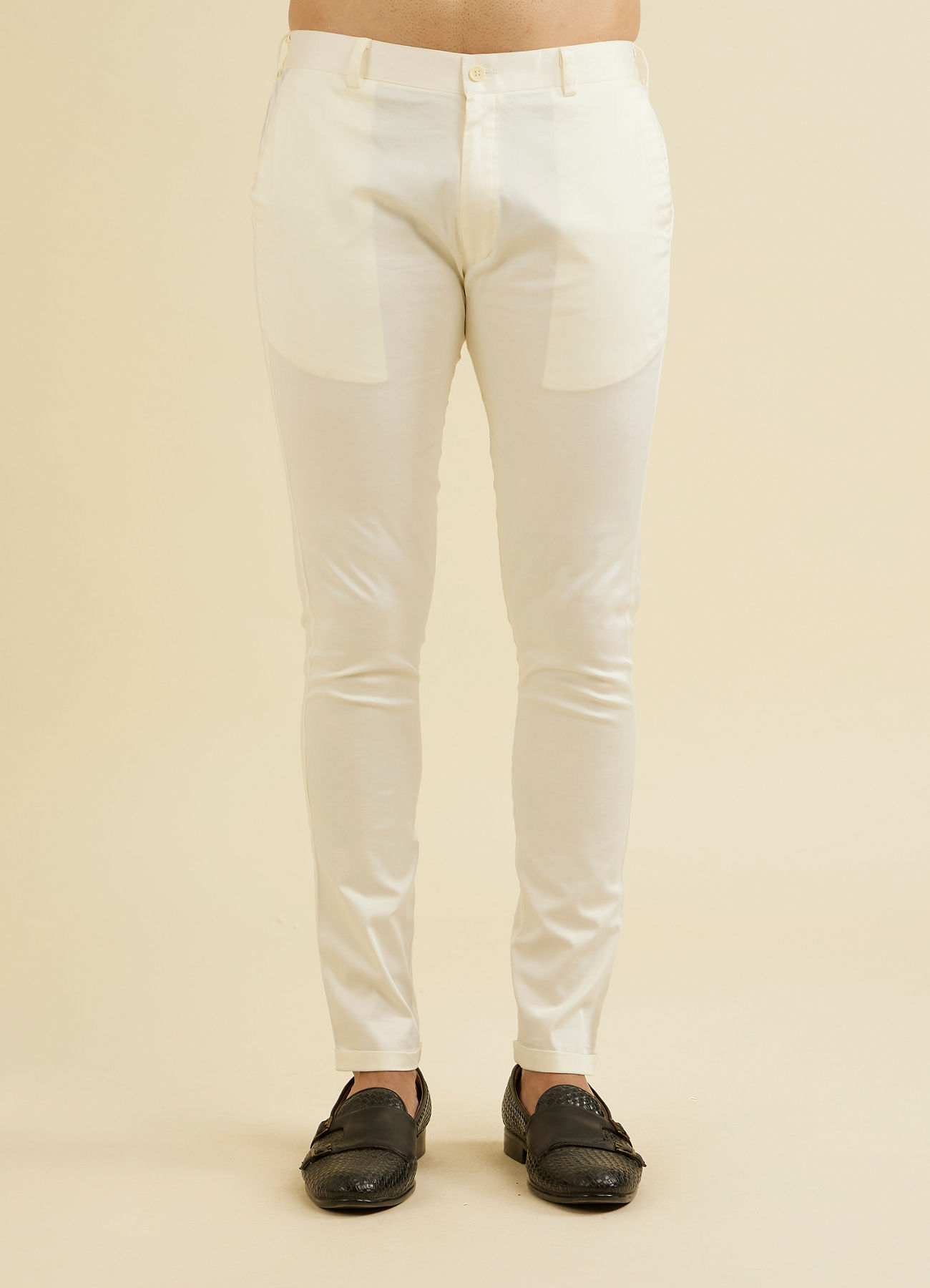 Manyavar Men Snow White Pencil Cut Trousers