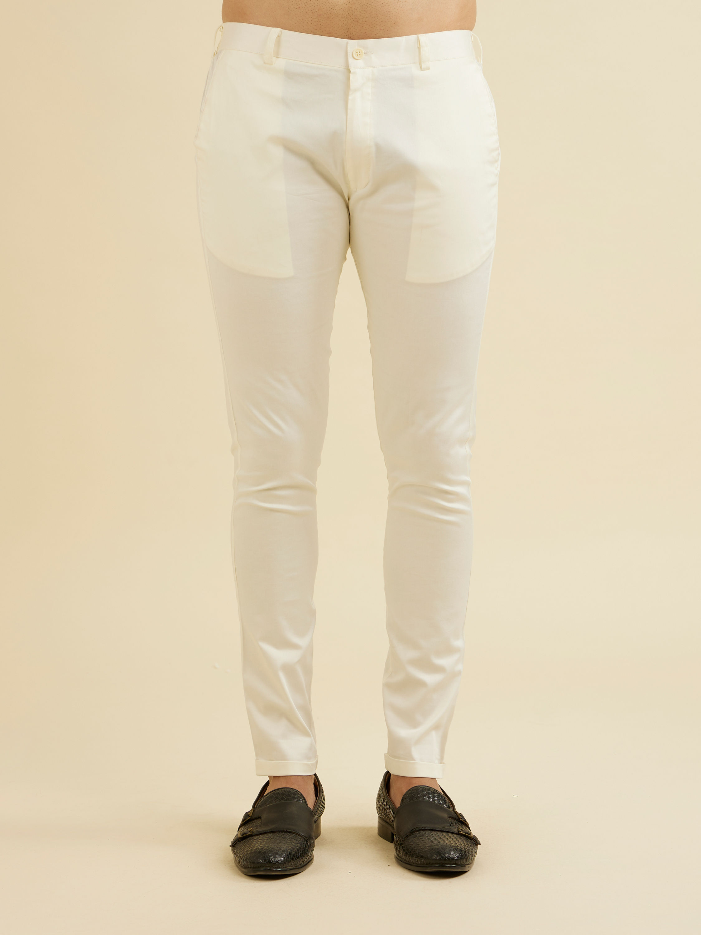 Manyavar Men Snow White Pencil Cut Trousers