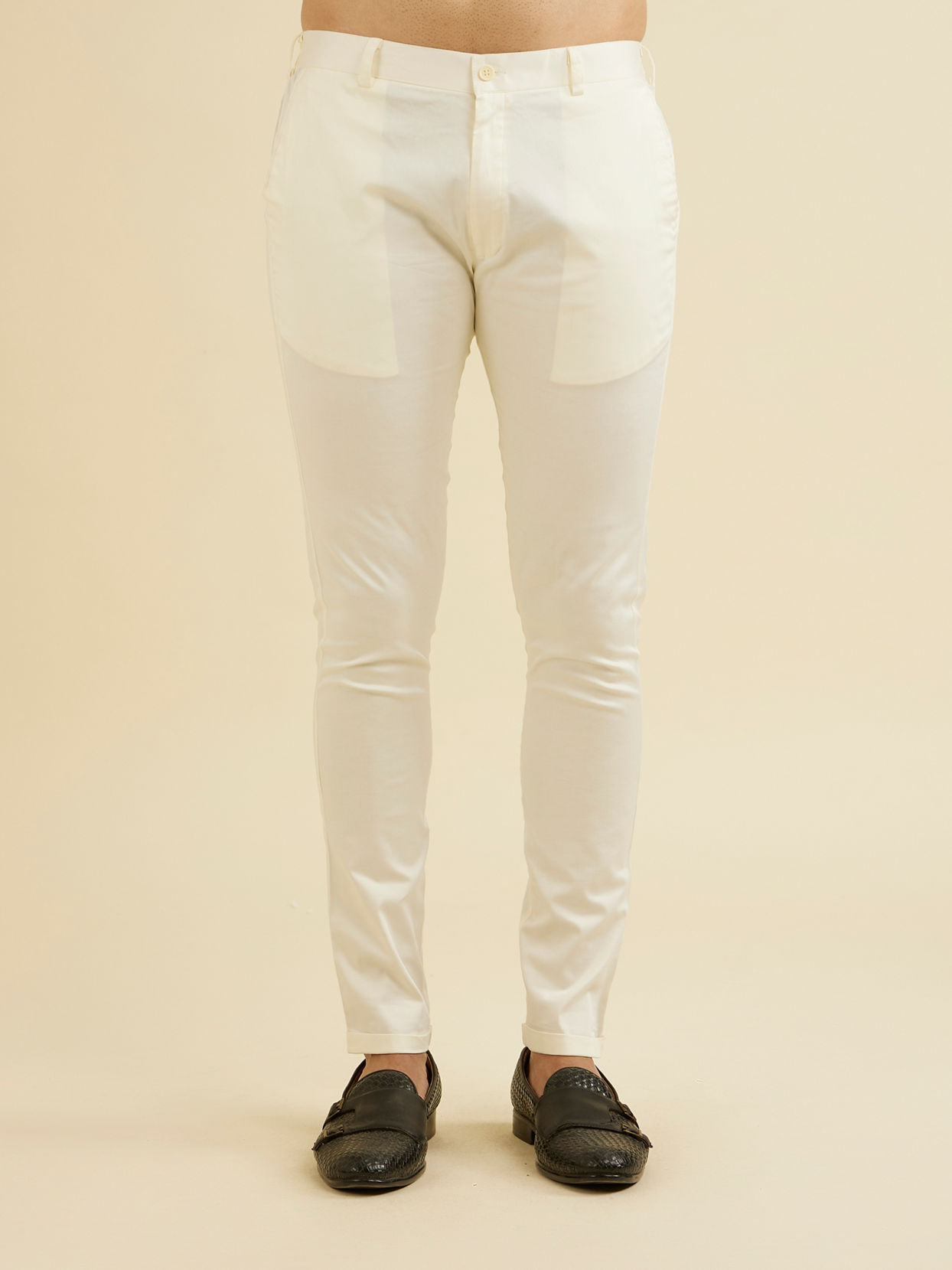 Manyavar Men Snow White Pencil Cut Trousers