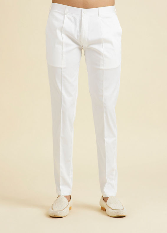 Manyavar Men Elegant White Spandex Lower