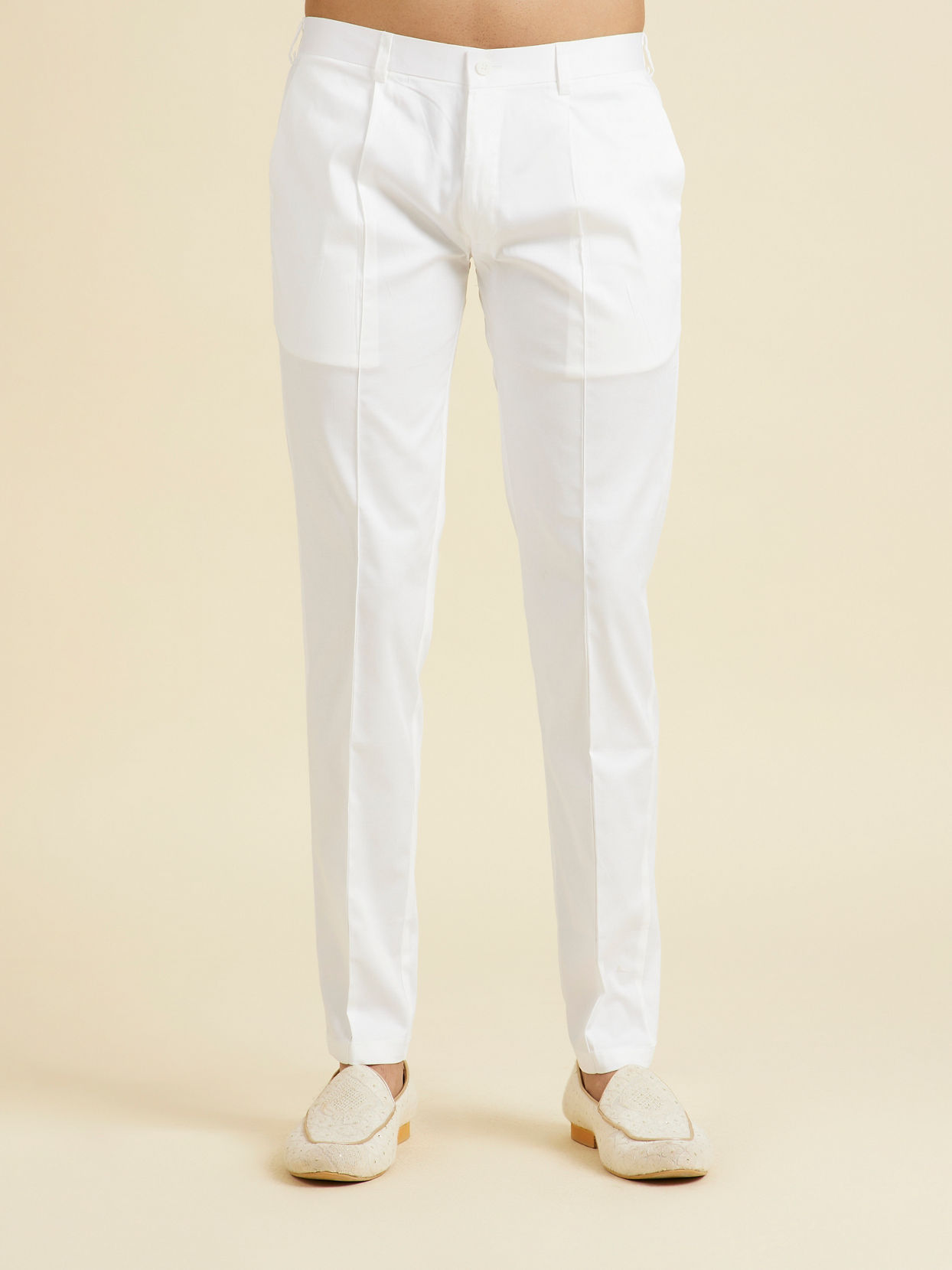 Manyavar Men Elegant White Spandex Lower