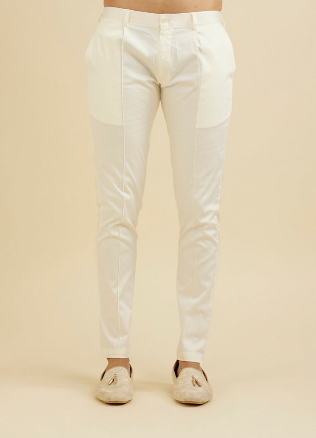Manyavar Men Warm White Pencil Cut Trousers