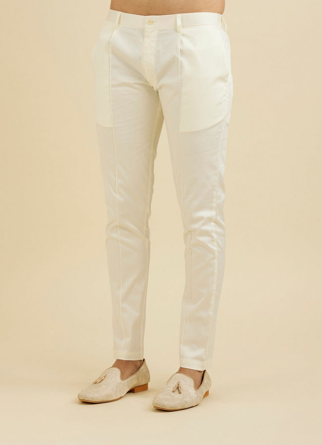 Manyavar Men Warm White Pencil Cut Trousers
