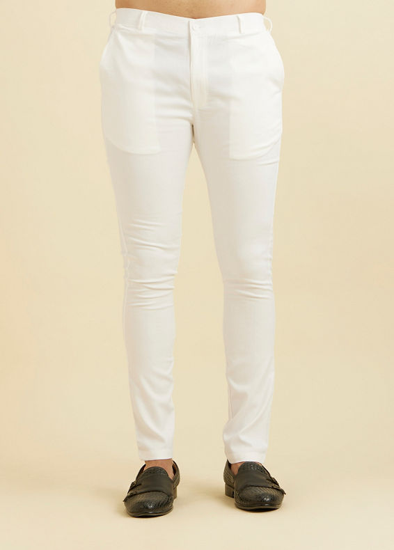 Manyavar Men Cloud White Pencil Cut Trousers