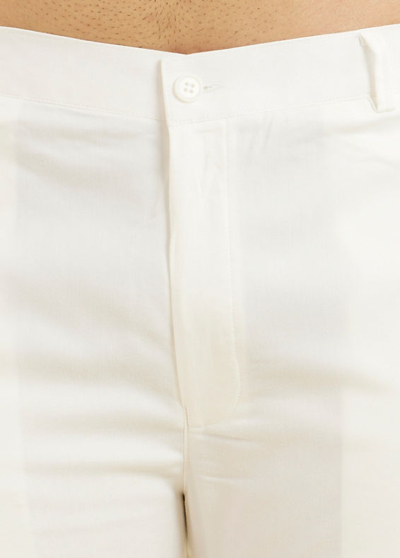 Manyavar Men Cloud White Pencil Cut Trousers