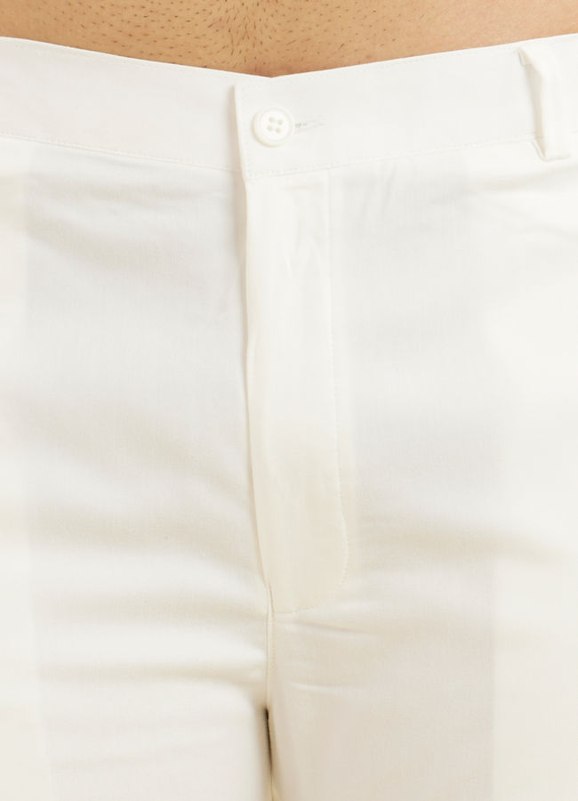 Manyavar Men Cloud White Pencil Cut Trousers