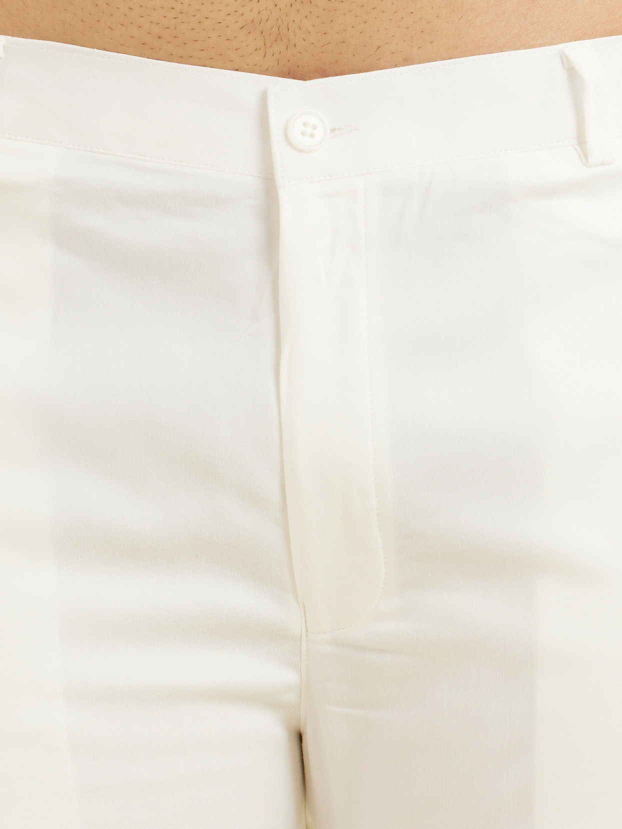 alt message - Manyavar Men Cloud White Pencil Cut Trousers image number 1