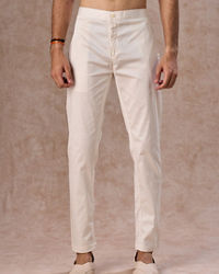 Manyavar Men Warm White Cotton Elegance Pant