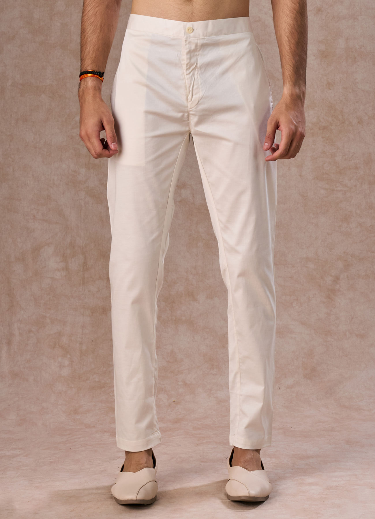 Manyavar Men Warm White Cotton Elegance Pant